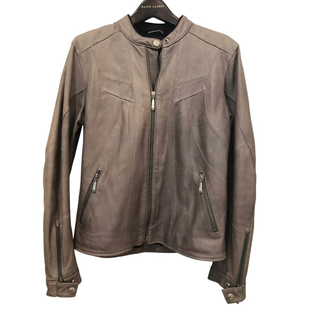 VTG Hein Gericke Gray Leather Café Racer Jacket Women's Sz 8